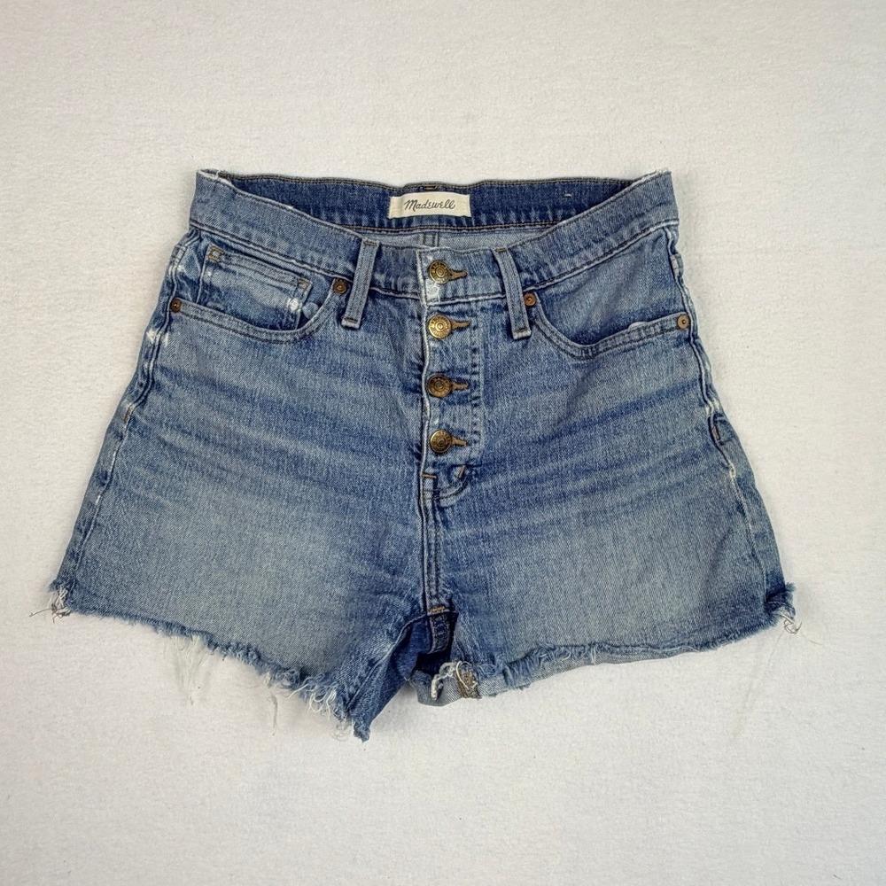 Madewell High-Rise Denim Shorts Blue Button Fly Cut Off Size 26